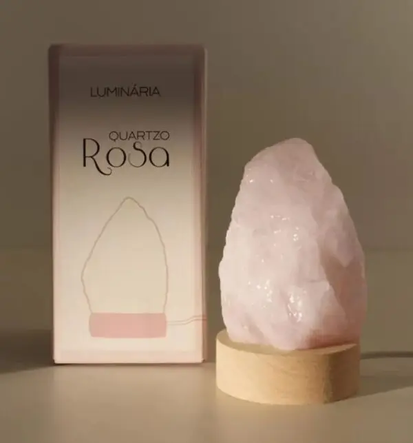 Luminária Abajur Pedra Quartzo Rosa com Luz Branca Bivolt - Image 3