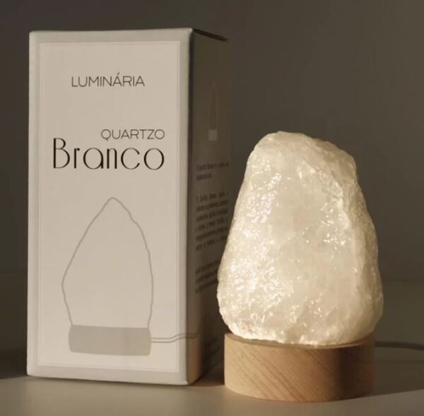 Luminária Abajur Pedra Quartzo Branco com Luz Branca Bivolt - Image 2