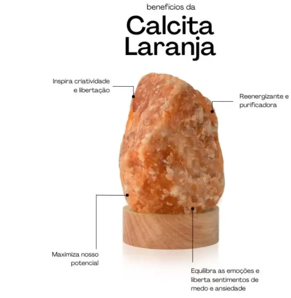 Luminária Abajur Pedra Calcita Laranja com Luz Branca Bivolt - Image 4