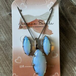 Conjunto Oval Pedra da Lua Ródio Negro